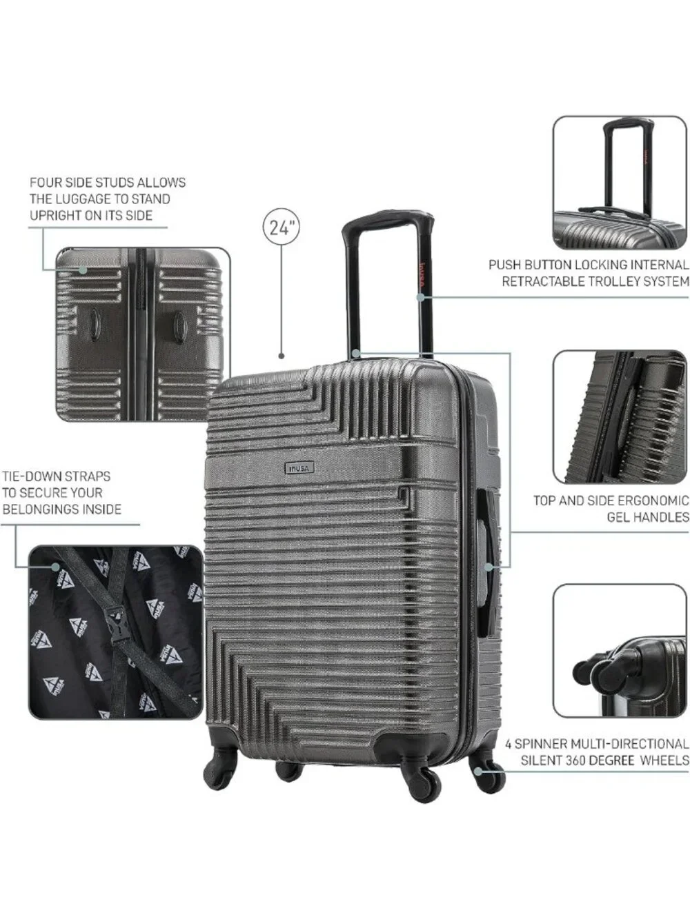 Durable Lightweight 24-Inch Hardside Spinner Luggage | Spacious Travel Bag with